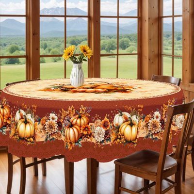 Autumn-Winter Tablecloth 180x180cm Round Seasonal Holiday Patterns Pumpkin Motifs Party Picnic Dinner Table Cover