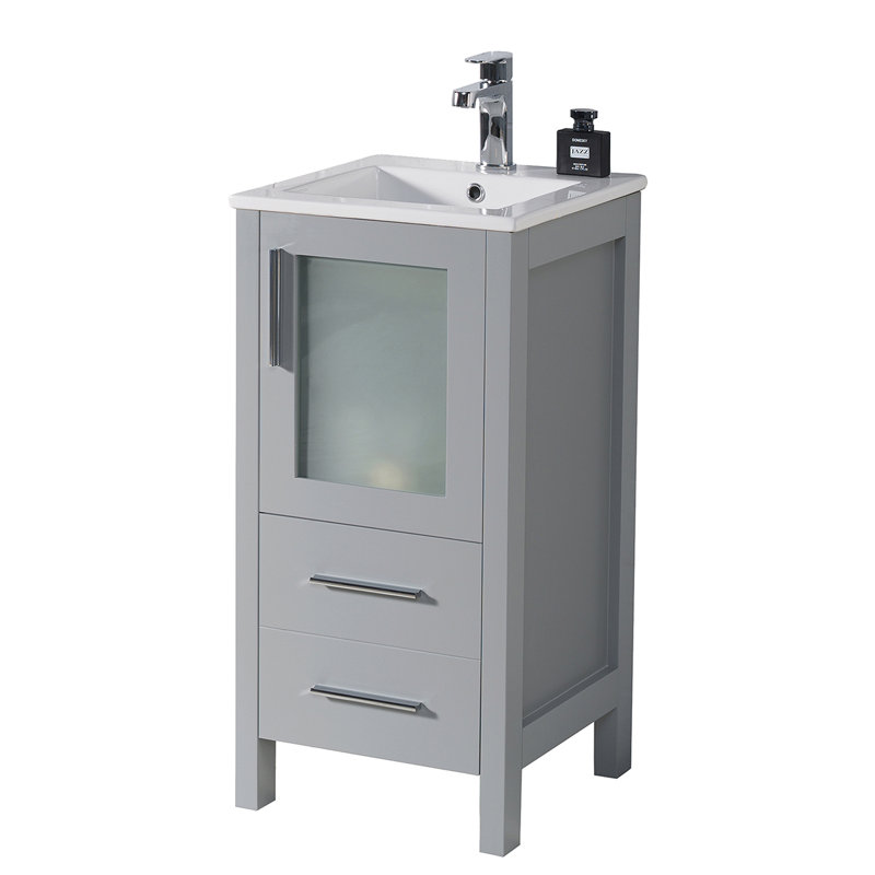 16" Single Bathroom Vanity with Sink, Metal Gray