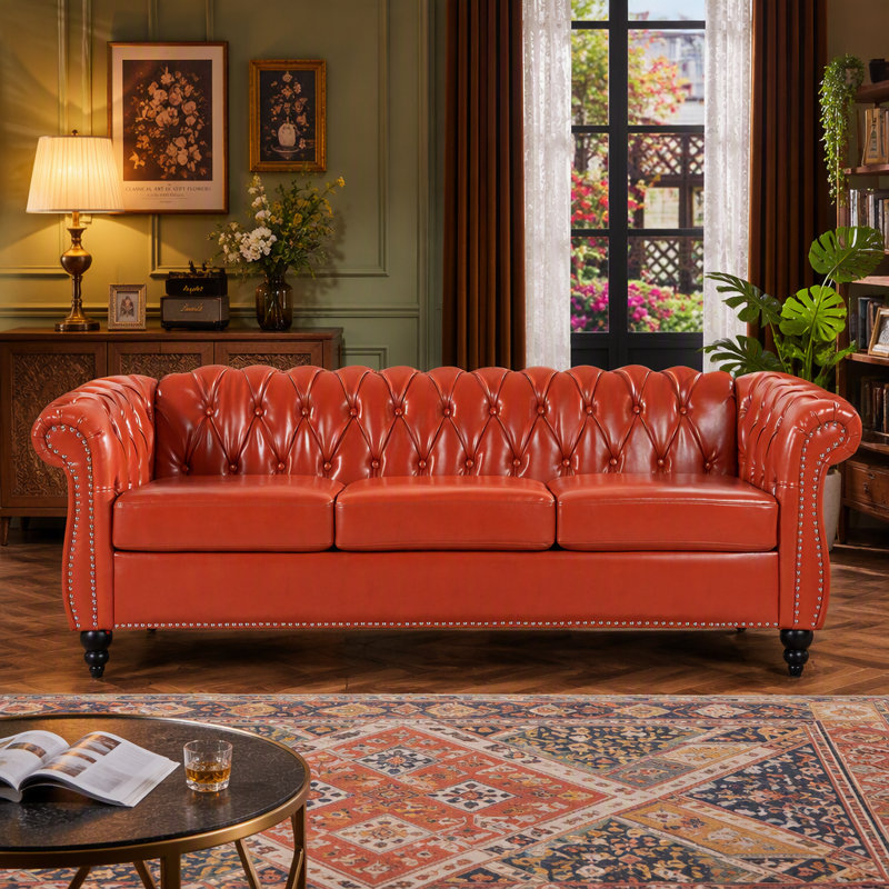 Canapé Chesterfield 84,65 po, Similicuir orange