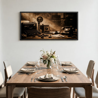Vintage Typewriter and Rotary Phone Canvas Wall Art