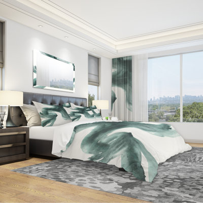 Gouache Green on Gray II - Modern & Transitional Duvet Cover Set - Microfiber Polyester