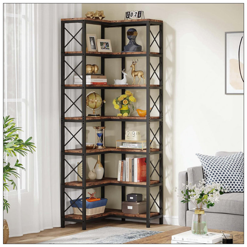 Bibliothèque de rangement à 7 niveaux, Brun rustique