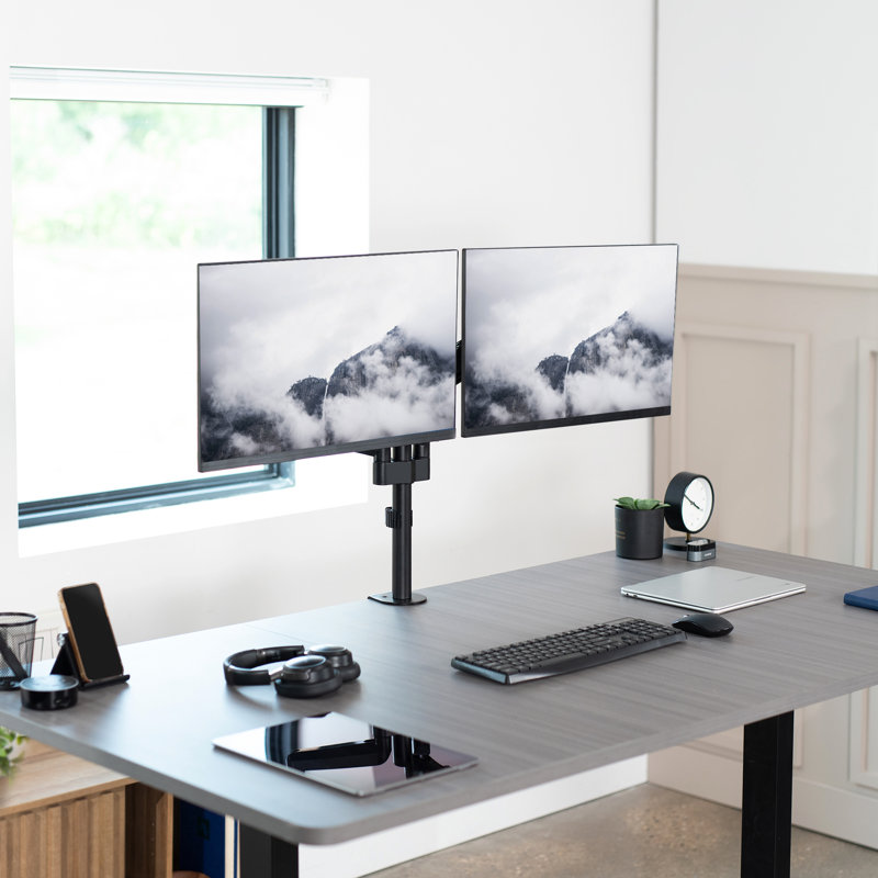 Black Adjustable Dual Arm Steel Desk Mount for 17"-32" Monitors
