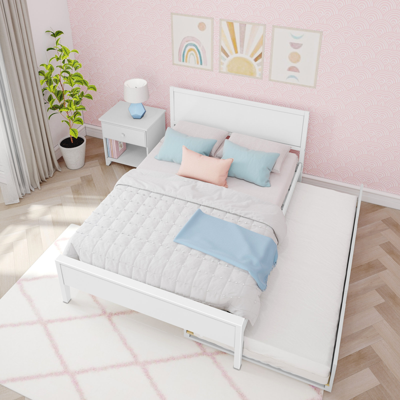 Rosenthal Solid Wood Trundle Bed, White, Full/Double