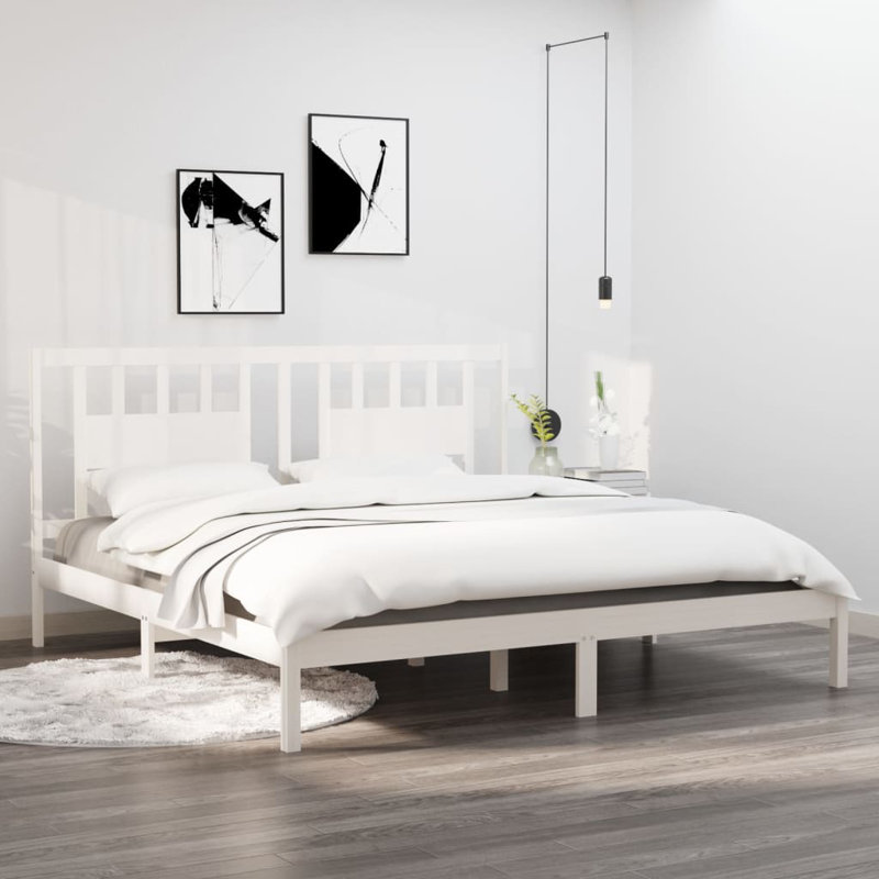 Bed Frame Solid Wood, White, Double (135 x 190 cm), No