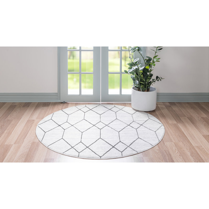 Tapis géométrique ivoire / gris Nubieber, Rond 8 pi