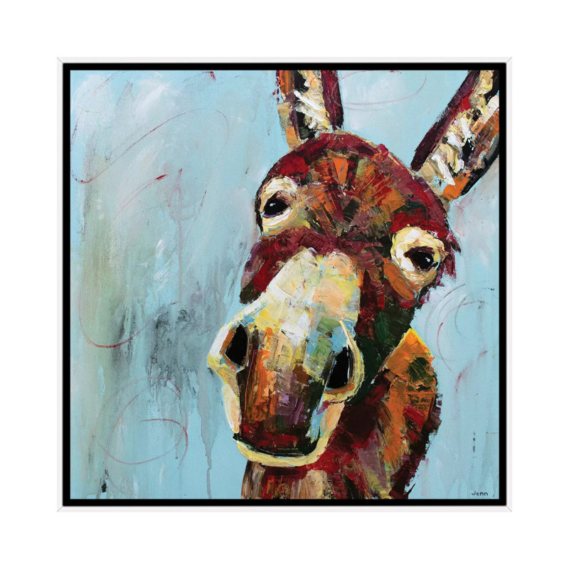 Drôle d'âne par Jennifer Seeley - peinture sur toile tendue, H 12 po x l 12 po x P 1,5 po, Cadre blanc