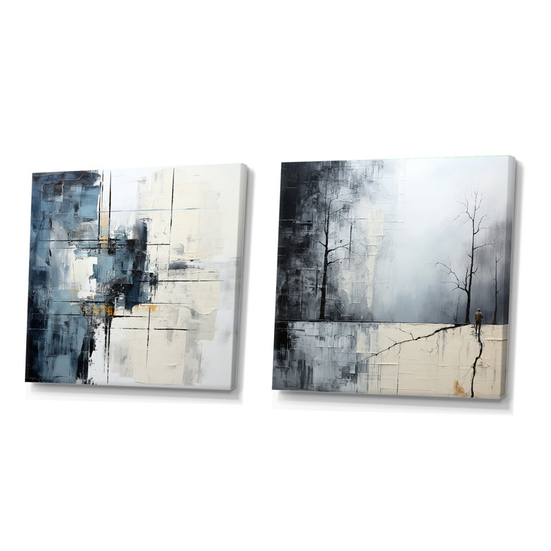 «Winter Abstract Landscape», 2 pièces, H 16 po x l 33 po, Toile tendue