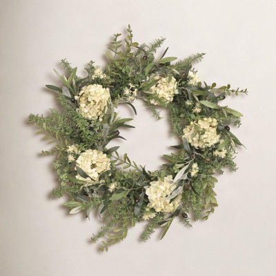24" Handcrafted Olive Hydrangea No Holiday Wreath