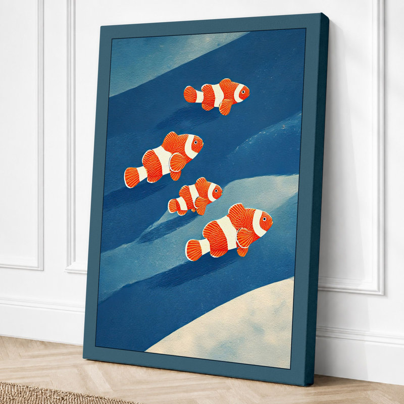 Swimming Clownfish Coastal - Print, 24x16 - 61.0 x 40.6 cm, Teal Border