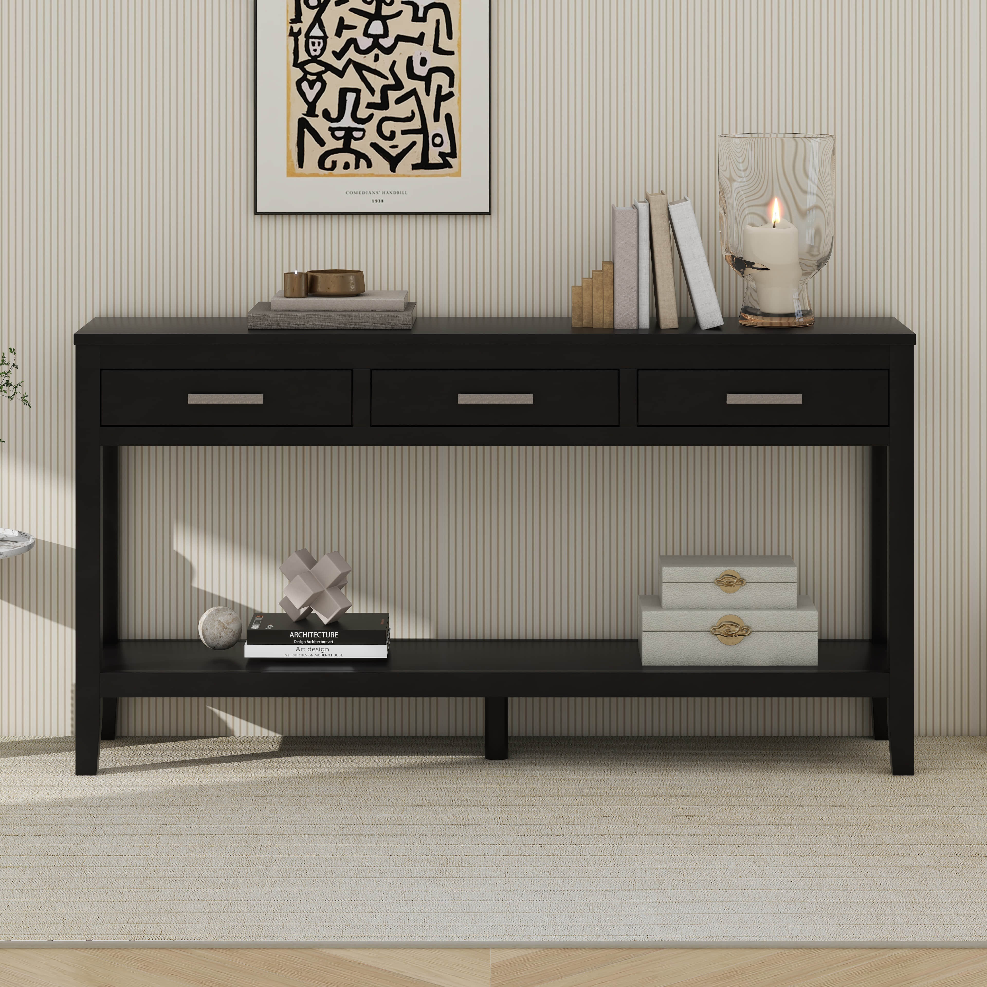 Cosmic Farmhouse Entryway Table With 3 Drawers, Painted Console Table ...