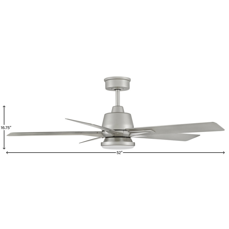 52" 5 - Blade LED Smart Standard Ceiling Fan with Remote Control and Light Kit Included, Brushed Nickel