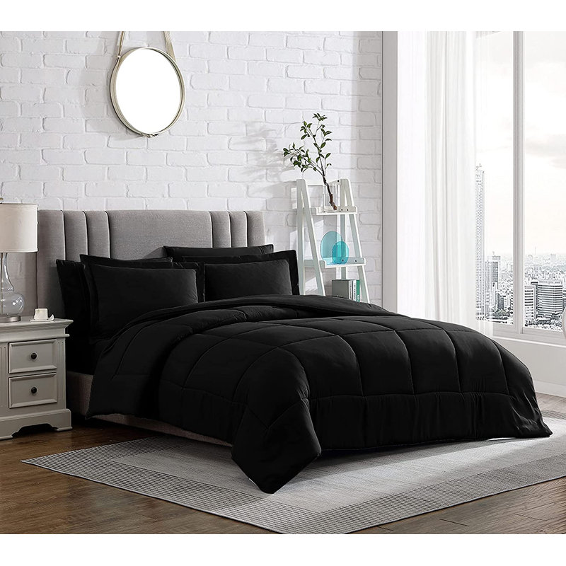 Ensemble d'édredon en microfibre , Édredon pour lit simple + 1 taie décorative stan, Noir