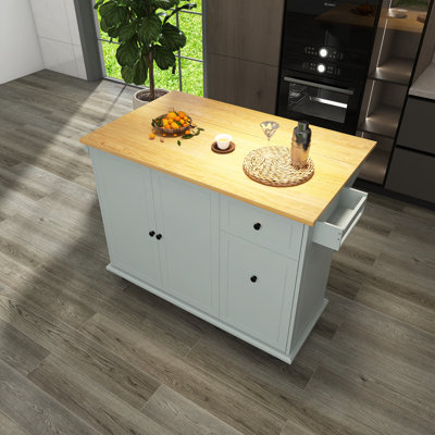 53.9" Width Rolling Kitchen Cart On Wheels With Internal Storage Rack And 3 Tier Pull Out Cabinet Organizer by Lark Manor