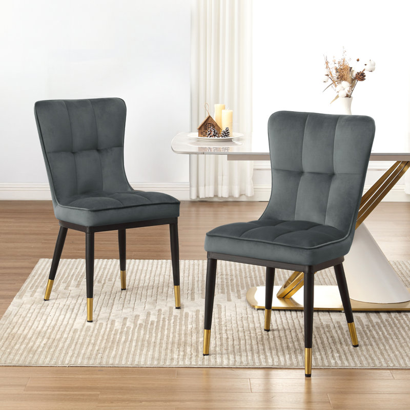 Chaise de salle à manger rembourrée et revêtue de velours, Gris