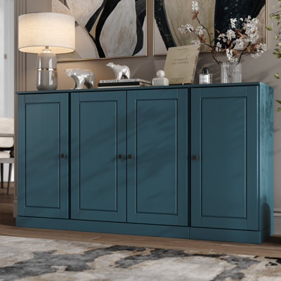Buffet 65% en bois massif Kweku avec portes surélevées et tablettes réglables