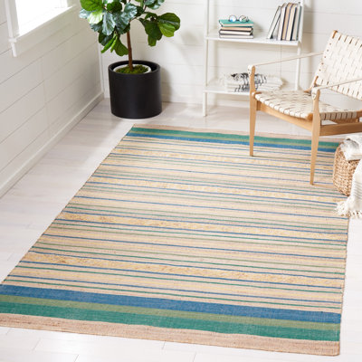 Tapis rayé en jute et en laine tissé à la main Grice