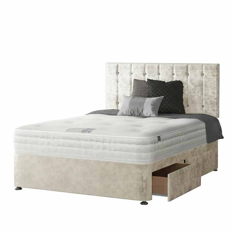 Fain Upholstered Divan Bed, Cream, Kingsize (5'), 4 Drawers
