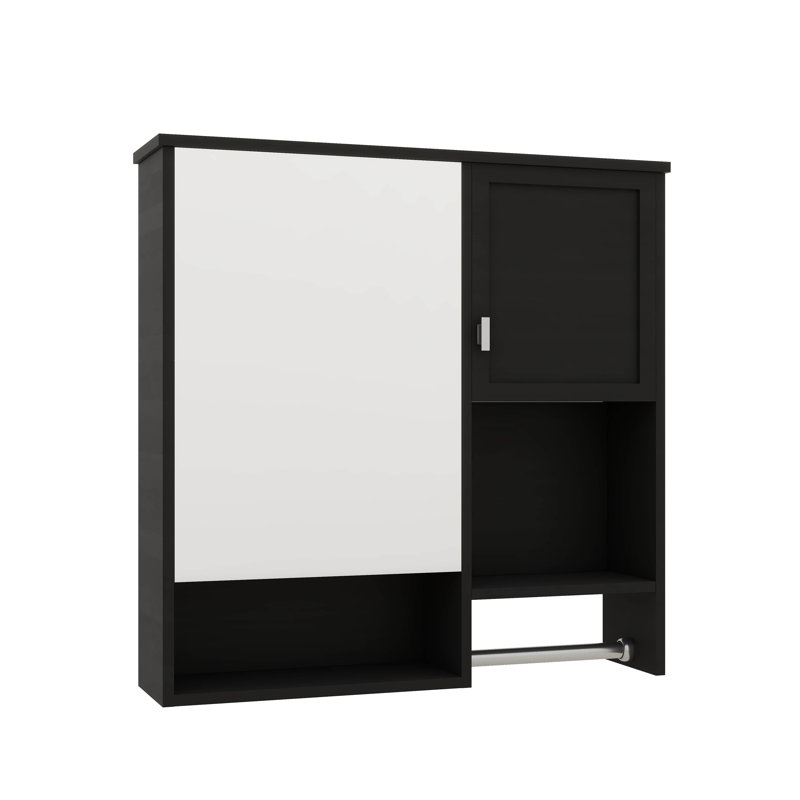 Pharmacie de salle de bain avec miroir, 29 po x 28 po, armoire de rangement murale avec porte, tablette personnalisable et barre à serviettes