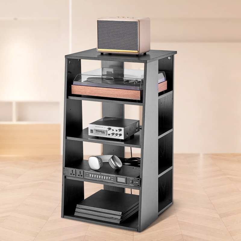 Meuble multimédia AV à 5 niveaux, en bois, pour lecteurs DVD, décodeurs et consoles de jeux. Meuble de rangement multimédia réglable en hauteur, idéal pour les jeux vidéo et les studios d'enregistrement. Couleur : noir.
