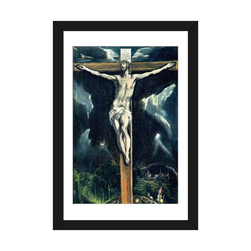 « crucifixion » par el greco, reproduction d’art sur toile tendue, H 32 po x l 24 po x P 1 po, Papier d'art encadré noir