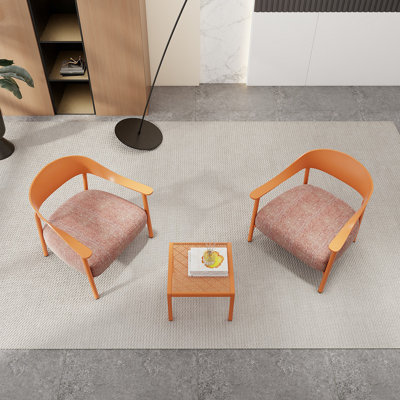 Ensemble de chaises d'appoint modernes 2 pièces avec table basse - ensemble de canapé à structure en acier et en PP, sièges rembourrés pour le salon, le salon et le balcon (2 chaises + 1 table)