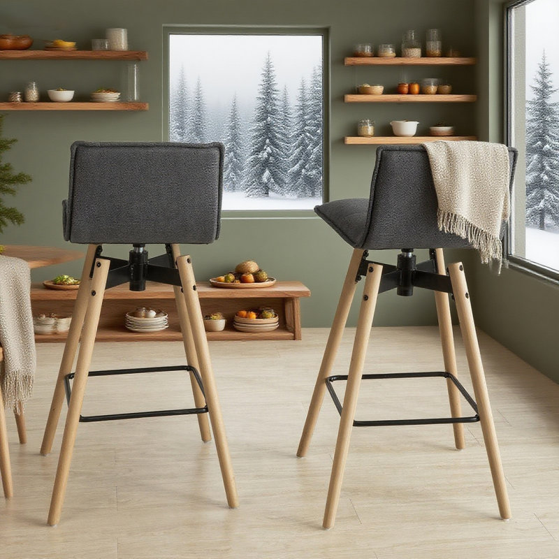 Cross Upholstered Bar Stool with Solid Wood Frame, Dark grey