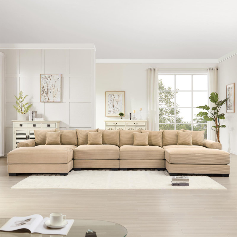 Oversized Cloud Modular U-Shape Sectional Couch, Camel Corduroy