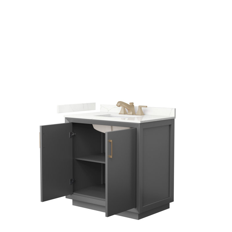 Strada 36'' W Single Vanity, Dark Gray, Giotto Quartz, Matte Black