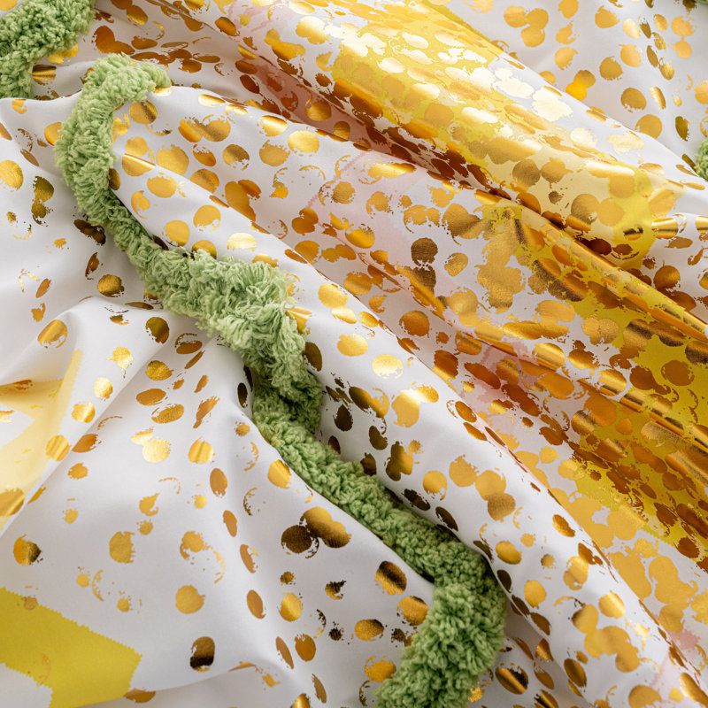Colourful Print Microfiber Comforter Set With Metallic Pint & Faux Tufted Design, Twin Comforter + 1 Standard Sham