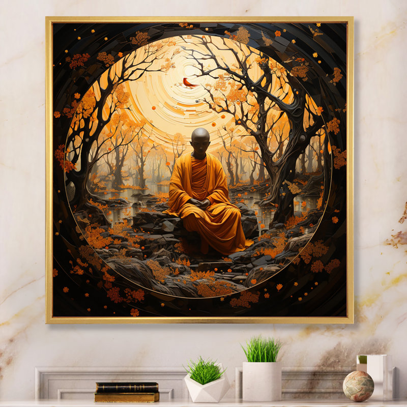 Minimalism Orange Buddhism Guru III - Spiritual Canvas Prints, H 16 po x l 16 po x P 1 po, Cadre doré à une seule photo