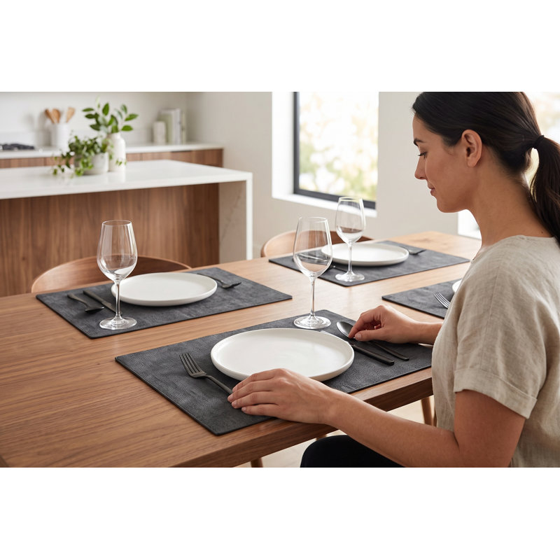 Ensemble de table imitation suède gris anthracite, 30 x 45 cm, facile à nettoyer, en vinyle PVC imperméable, pour la cuisine et la salle à manger.