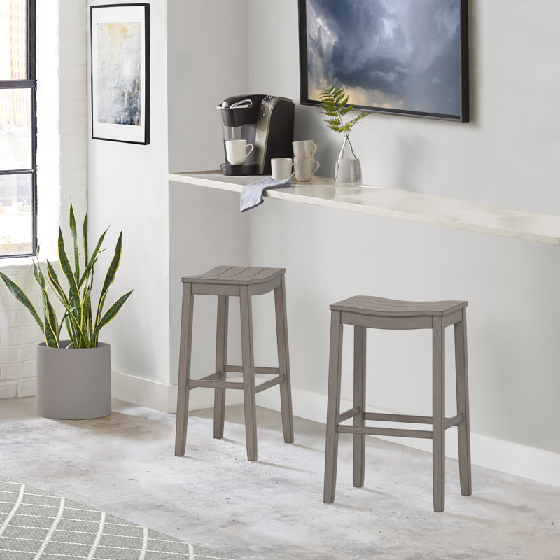 Katwa Wood Backless Stool, Bar Stool (30" Seat Height), Gray