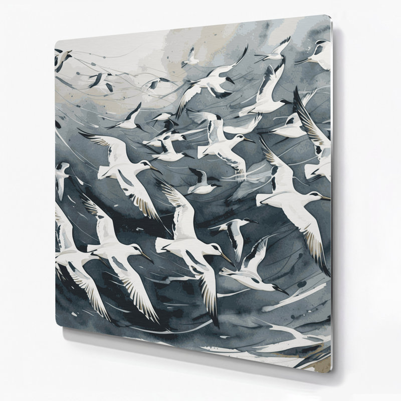 Oiseaux, art mural noir en métal Kittiwake, H 192 po x l 192 po x P 0,05 po