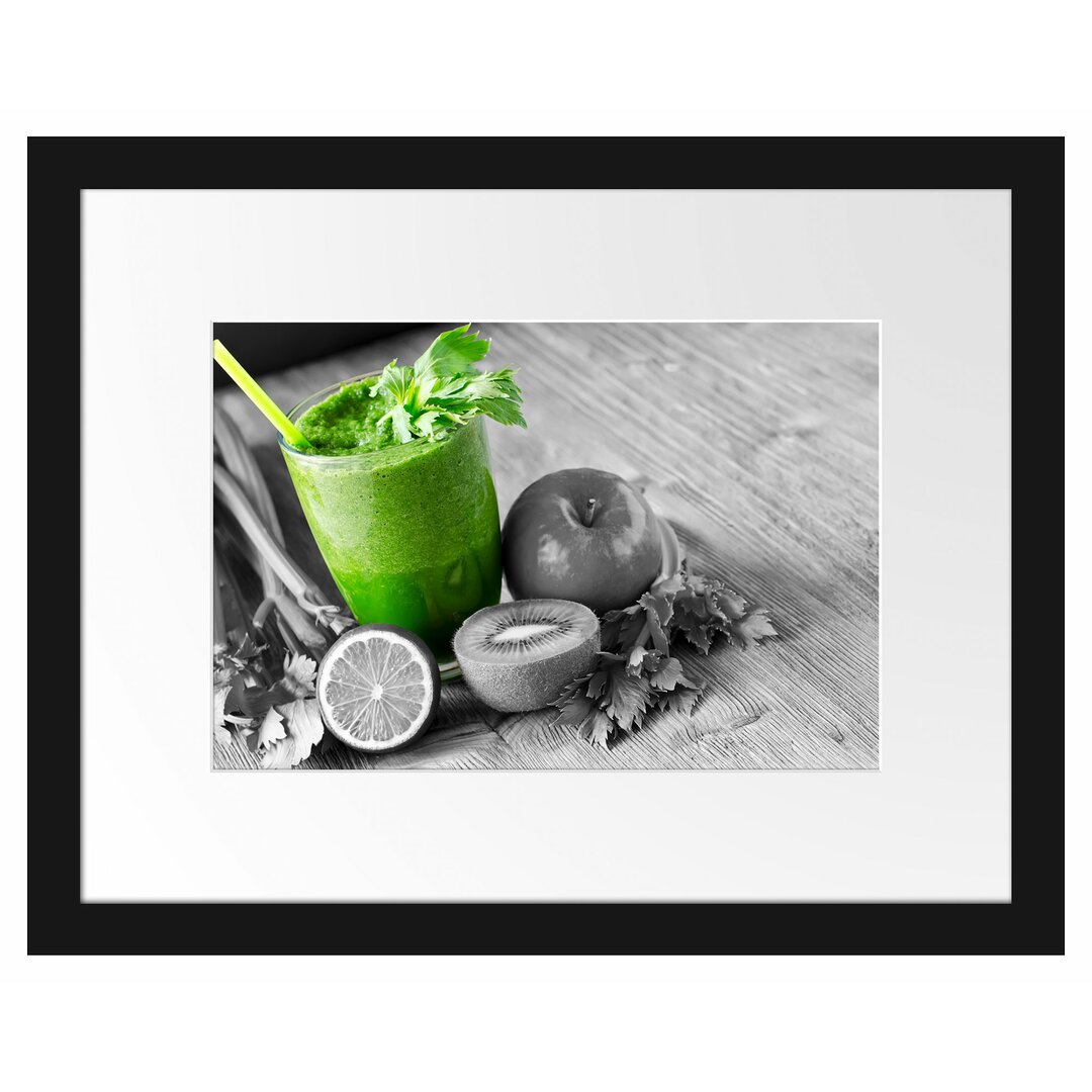 Gerahmtes Poster Apfel Limette Kiwi Smoothie