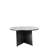 Waterfall Round Marble Dining Table Set with Sculptural Base and 6 Blue Velvet Chairs – 7-Piece Modern Dining Set with Gold-Tipped Legs