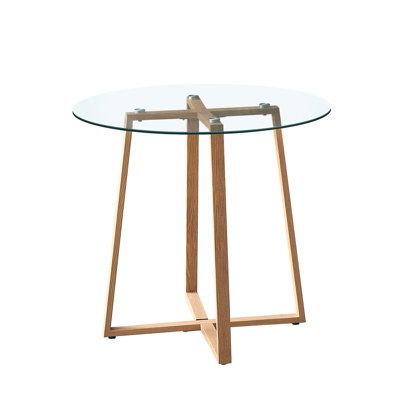 Nero Round Glass Top Solid Wood Base Dining Table