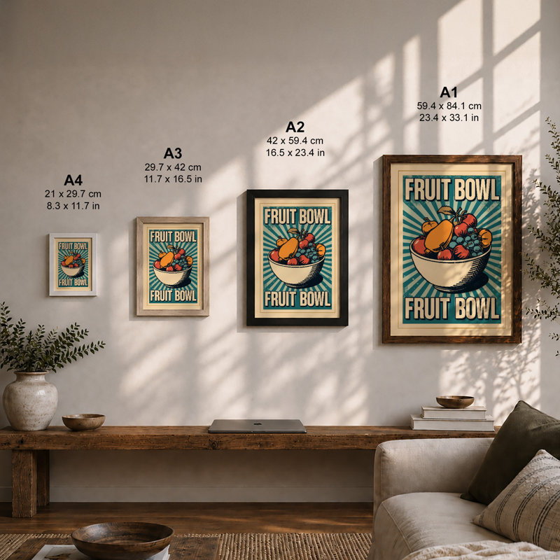 Fruit Bowl Retro - Framed Print, A1 - 84.1 x 59.4 cm, White