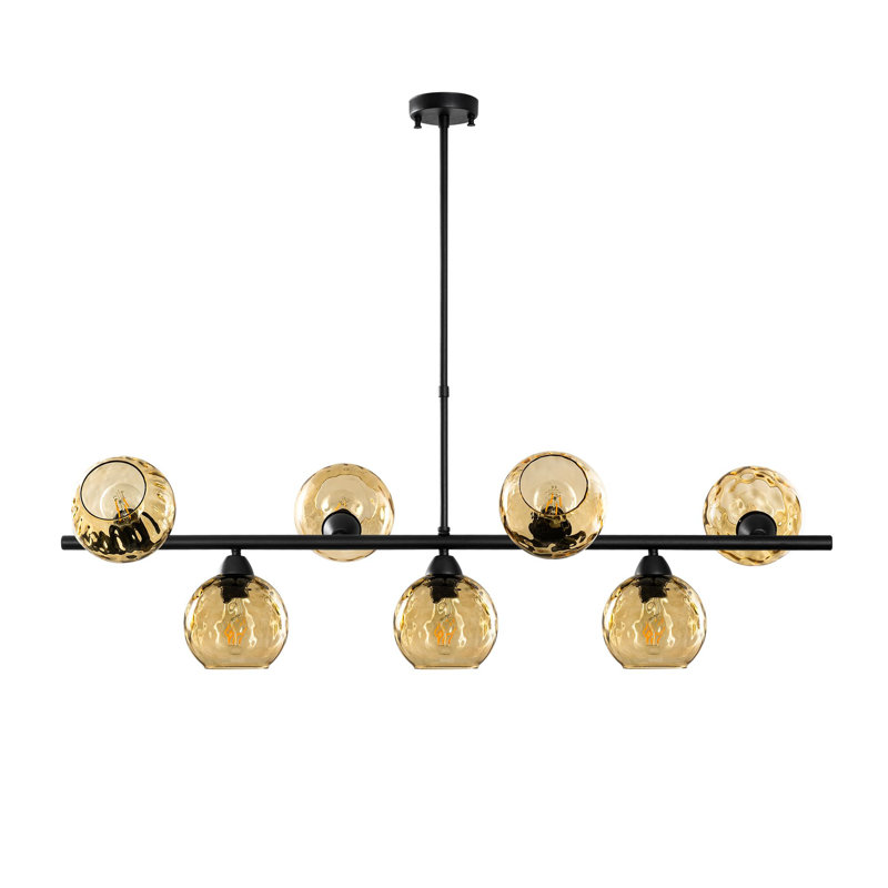 Elegant Metal Chandelier, Yellow & Black Finish, 43.3 x 15.7 x 33.1 inches | 7 x E27 Sockets (Max 40W) | Stylish Glass Cap & Durable Body, Perfect for Dining Room, Living Room, and Entryway Décor