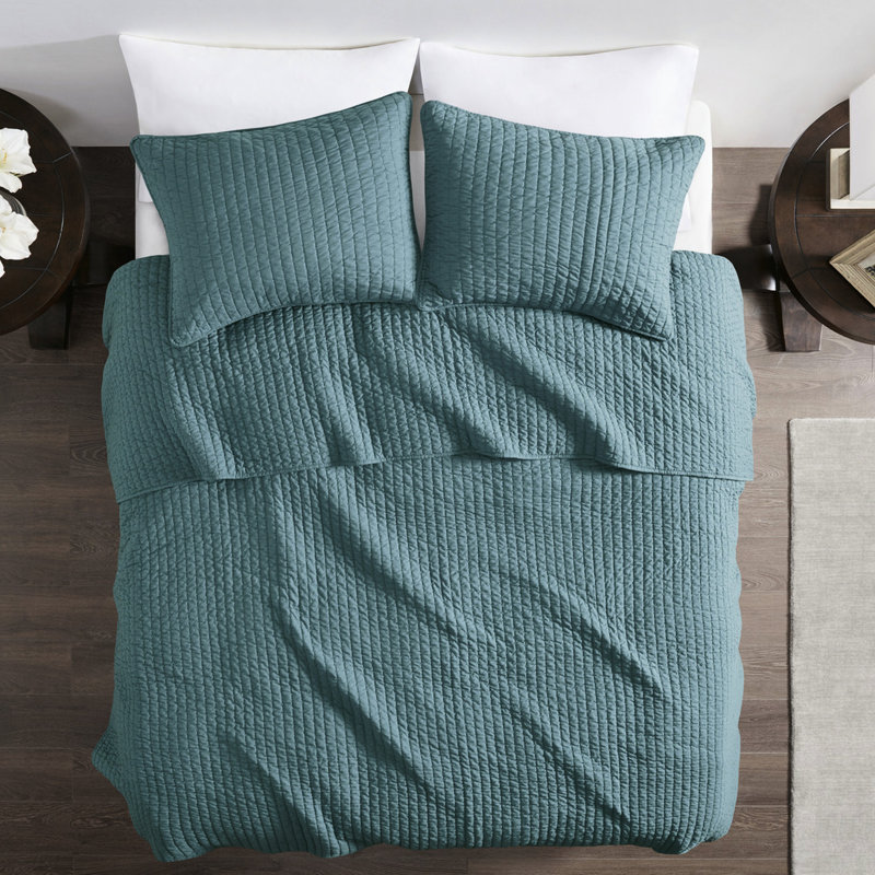Courtepointe 3 pièces très grand / très grand bleu sarcelle - réversible, microfibre avec rembourrage en coton, rembourrage en microfibre