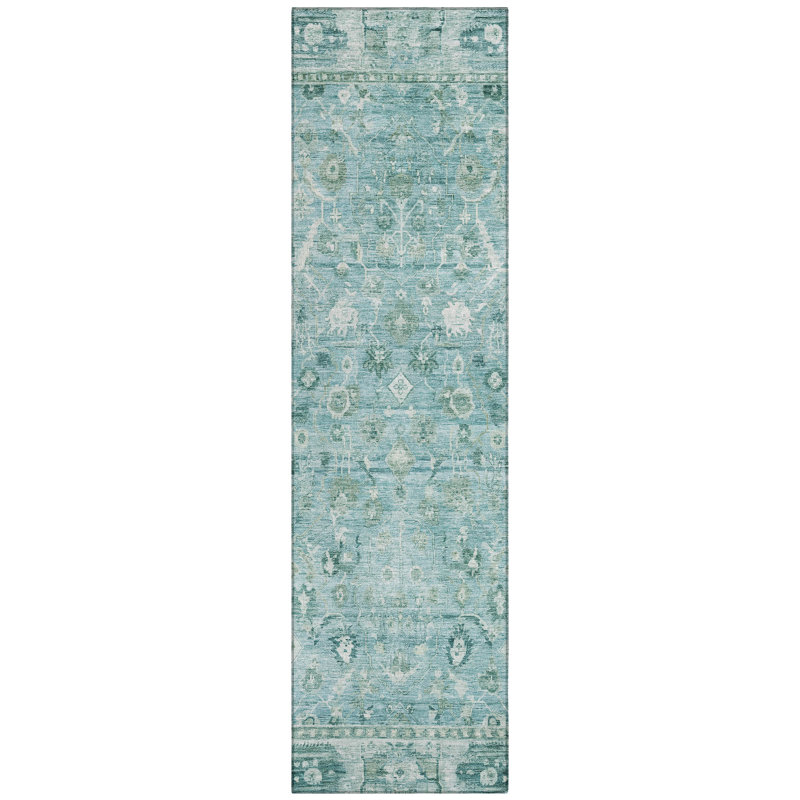Machine Washable Indoor/Outdoor Xhevrie Blue Rug, Runner 2'3" x 7'6"