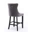 Chaises de bar modernes en velours de style Mid-Century avec capitonnage à boutons, pieds en bois massif, coussin en mousse à haute élasticité, hauteur réglable, de 2, revêtement de luxe gris, tissu, 2 rivets décoratifs gris-1779962095