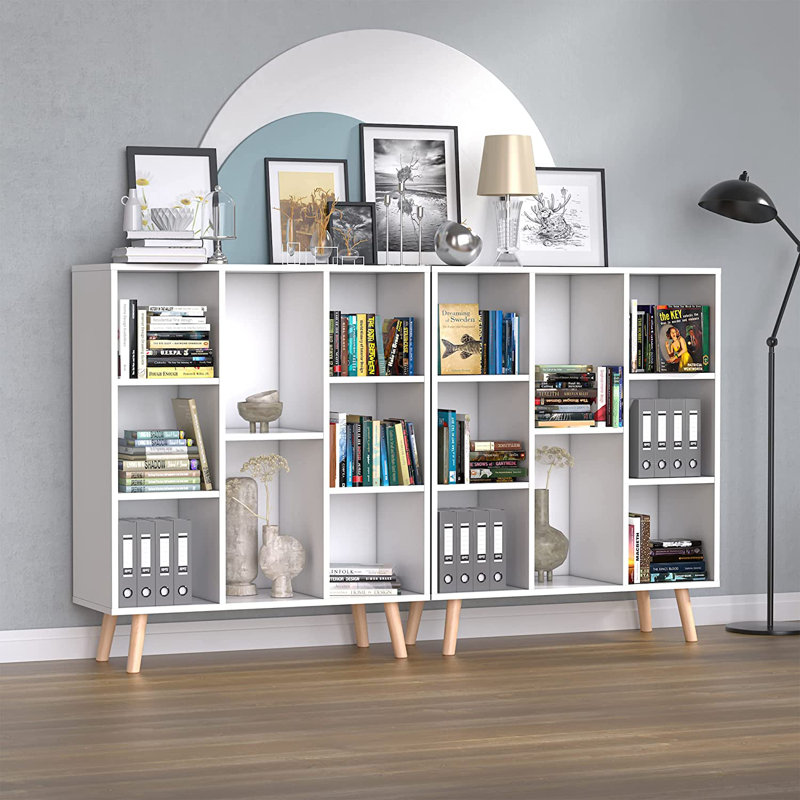 Johntavius 32" W x 37" H Bookcase with 8 Cubes, White