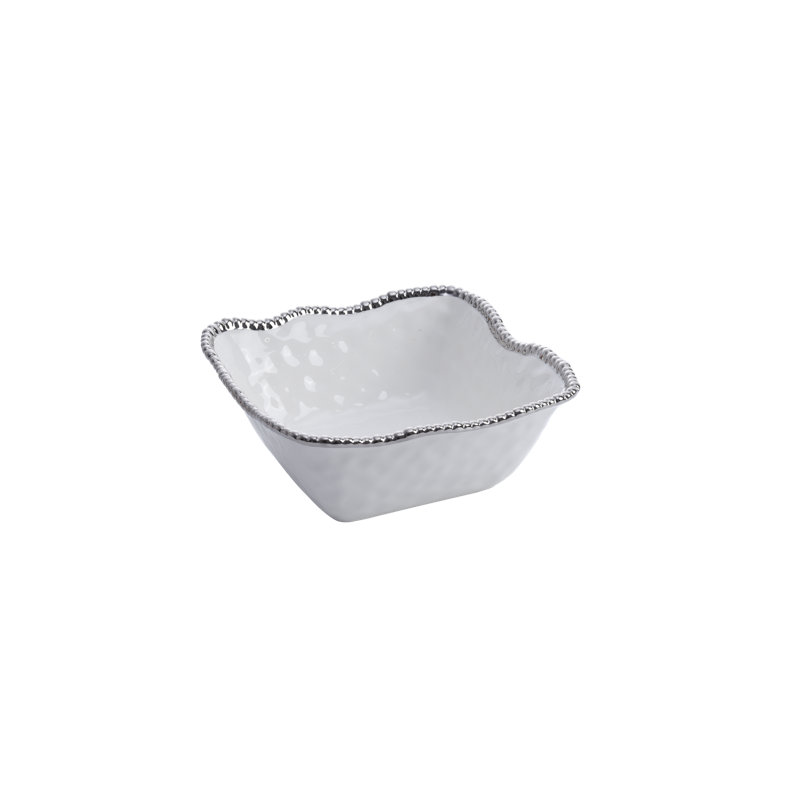 Grand bol à salade, H 4 po x l 12 po x P 12 po, Blanc/argenté