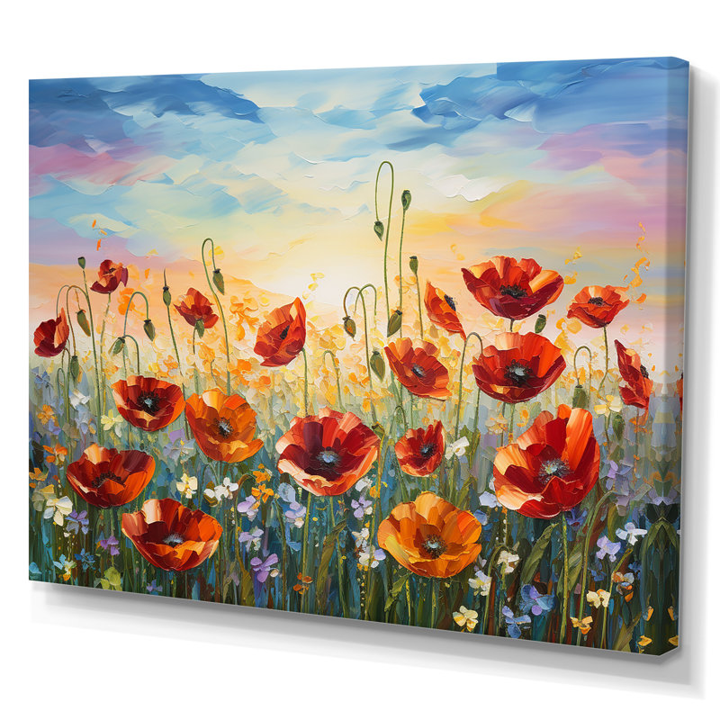 Coquelicots rouges en fleurs - impression, Toile tendue, 24" H x 32" W