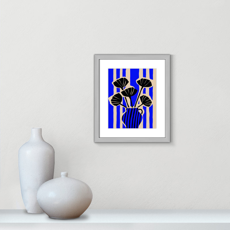 Vase rayé imprimé de fleurs par Treechild, Argent mat, Imprimé mat, L 13 po x H 15 po
