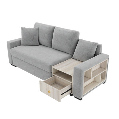 Calvera Modern Chenille Upholstered Sofa with Built-In Storage Armrest and Center Console Drawer