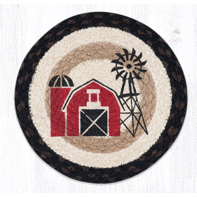  Ronde trivet jute 10 po x 10 po - Impression de moulin à vent rustique sur fibre naturelle tressée