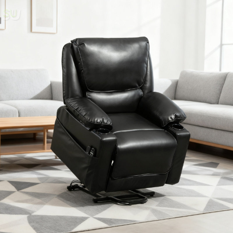 Fauteuil inclinable électrique en similicuir avec télécommande, noir