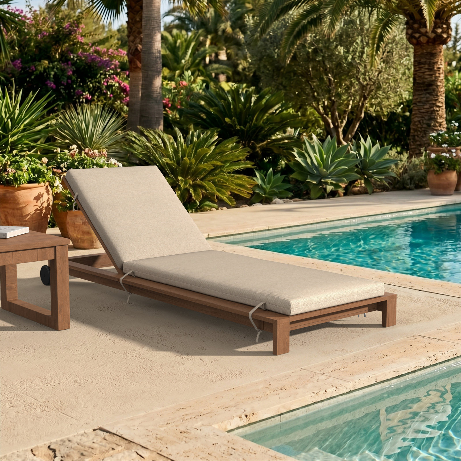 Lani Sunbrella Outdoor Chaise Lounge Cushion, 25" W x 79" D, Sunbrella Bliss Sand